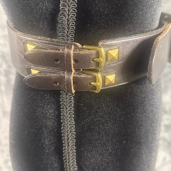 Designer x Lauren Ralph Lauren Dual Strap  Leather Stud Belt Chocolate Small main image 11